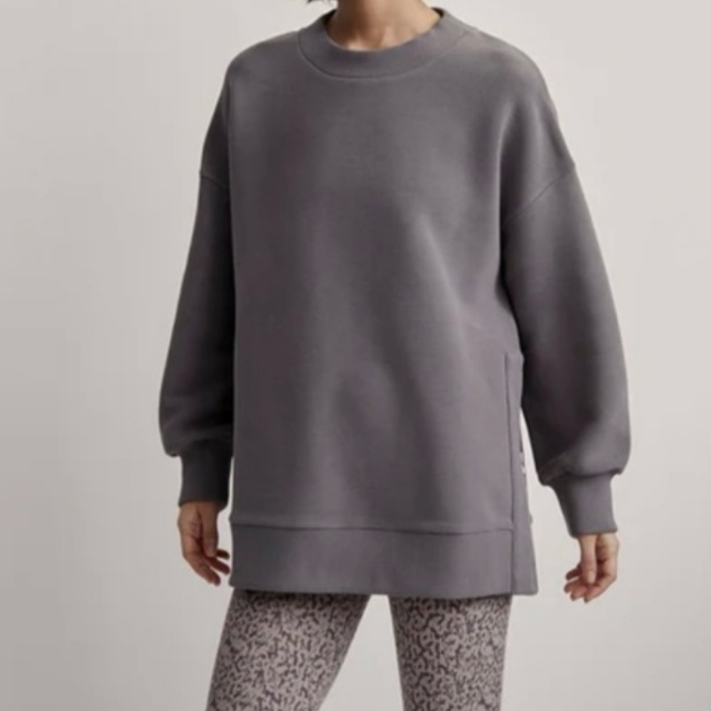 Varley Mae Boyfriend Sweat Pullover Ottoman Ribbed S Sweatshirt Boxy Side Zip
